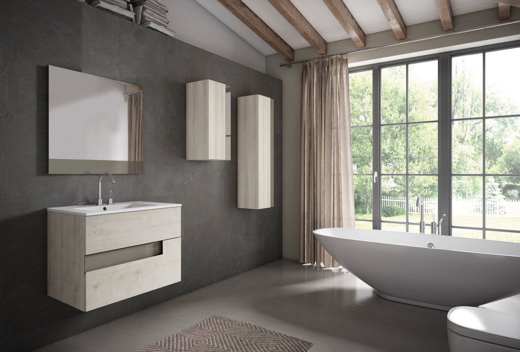 VISOBATH VISION Conjunto Mueble Completo Suspendido 2 Cajones Abedul/Tortora
