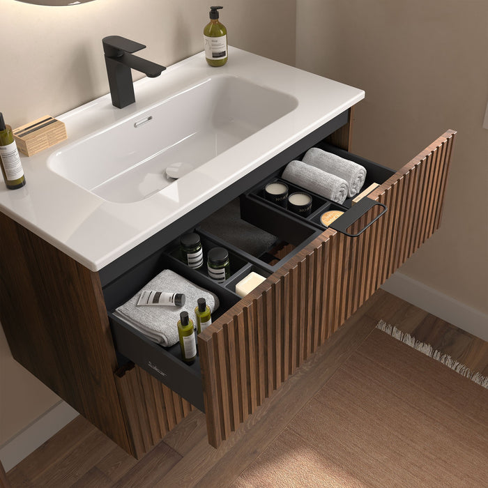 SALGAR BIBA Mueble+Lavabo 2 Cajones Contenedor Color Nogal Maya