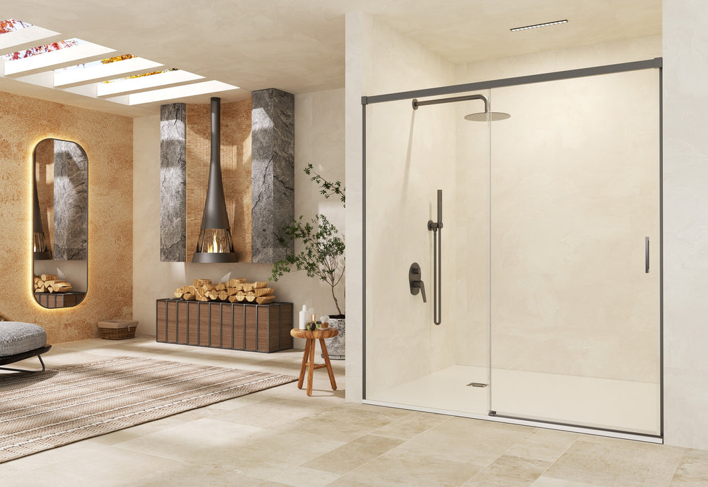 SB_X STYLO Mampara Frontal Ducha 1F+1C Black Gun Metal Transparente