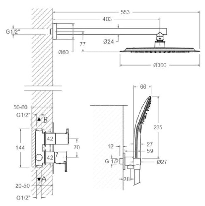 RAMONSOLER 941512RP300 Conjunto Monomando Ducha Empotrado 2 Vías Cromo