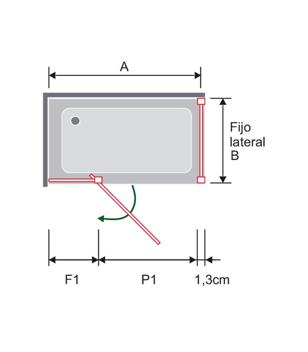 KASSANDRA PIVOT Mampara Frente Ducha Fijo 5 mm +  Puerta Abatible Pivotante 6 mm Negro Mate Transparente