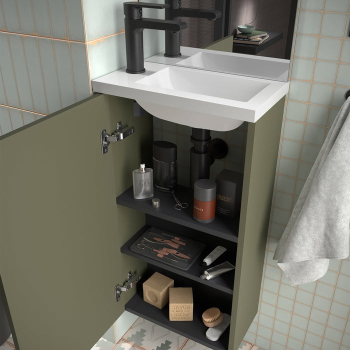 SALGAR 105000 MARVILLE Mini Bathroom Cabinet with Sink 1 Door Matte Green Color