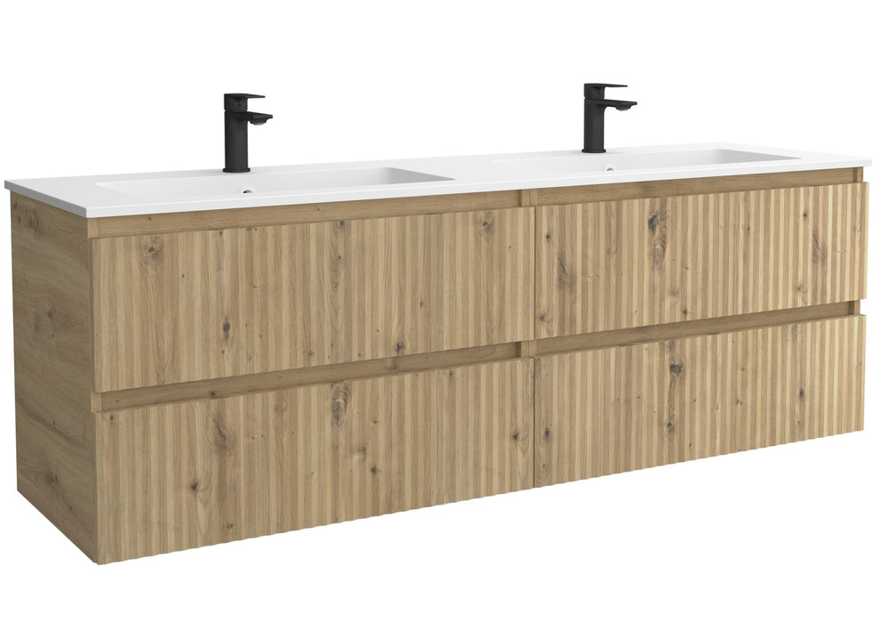 SALGAR 121754 KIRA Mueble de Baño 2 pozas Solid Surface 160cm Roble