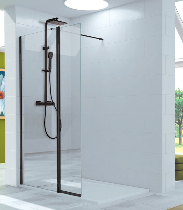 KASSANDRA POLARIS Mampara Ducha Fijo+Abatible Negro Transparente