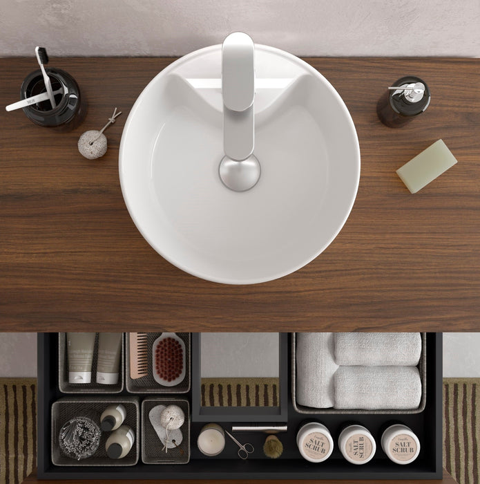 SALGAR BEQUIA Mueble de Baño con Lavabo de Posar y Encimera 2 Cajones 1 Puerta Reversible Nogal Maya