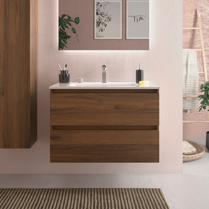 SALGAR BEQUIA Mueble de Baño con Lavabo Color Nogal Maya