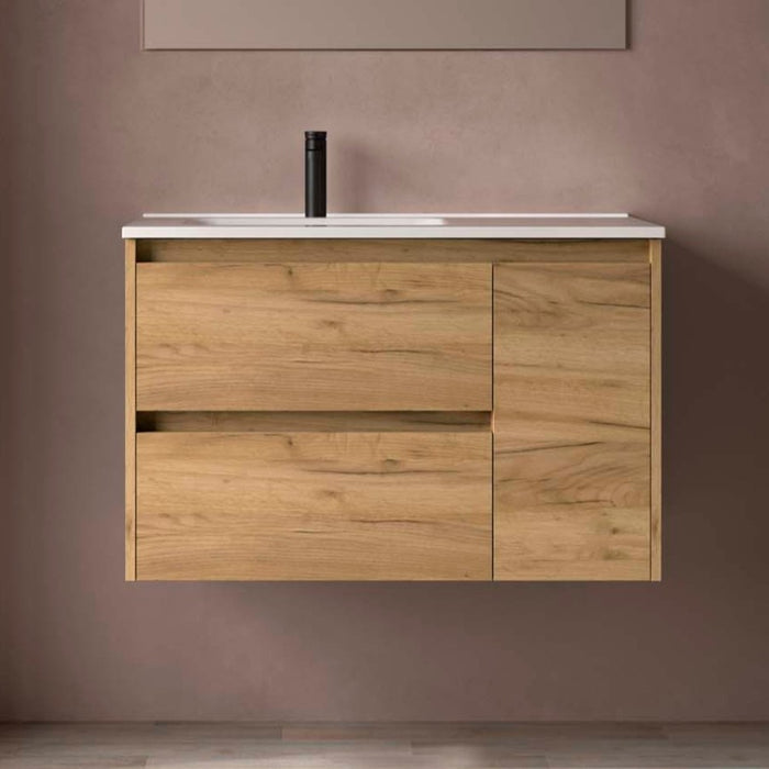 SALGAR NOJA 850 Bathroom Cabinet with Sink 2 Drawers 1 Right Door Color Roble África