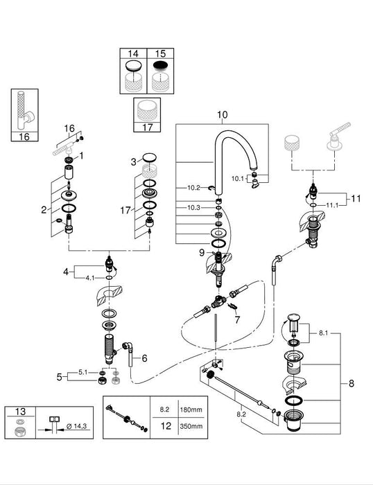 GROHE 29 193 DA1 ESSENCE Monomando de lavabo mural 1/2" tamaño L cobre brillo