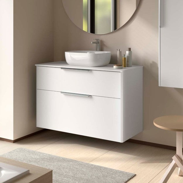 SALGAR LUVA Mueble de Baño con Tapa Encimera Color Blanco Satinado Tirador Anodizado