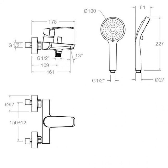 RAMONSOLER 570502BTNM NEW FLY Grifo Monomando Bañera con Equipo Negro Mate