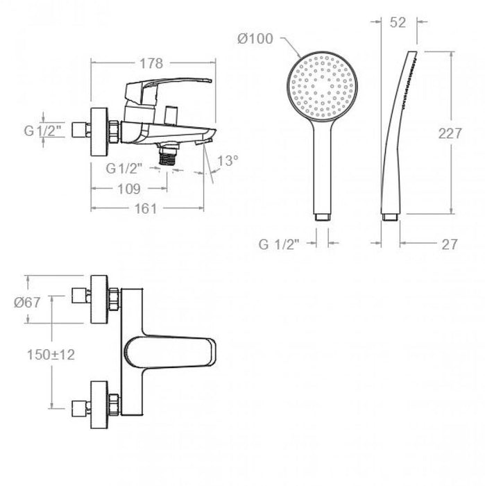 RAMONSOLER 570502T1 NEW FLY Grifo Monomando Bañera con Equipo de Ducha Cromo