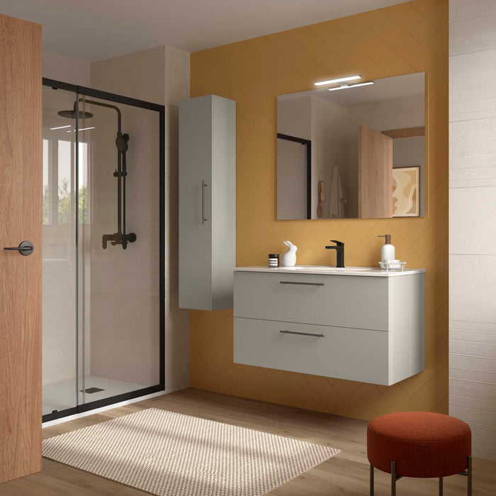 SALGAR SILANE Conjunto Mueble Gris Satinado Tirador Negro Mate