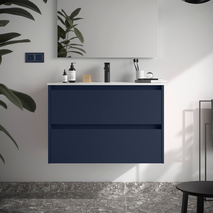 SALGAR NOJA Mueble de Baño con Lavabo 2 Cajones Color Azul Mate