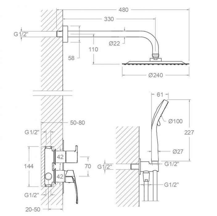 RAMONSOLER K5715021 NEW FLY Grifo Monomando Empotrado Ducha 2 Vías Cromo