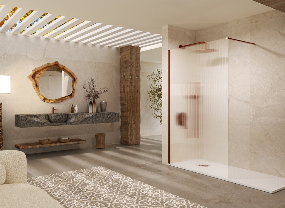 SB_X SCREEN WAVES Mampara Fijo Ducha 8 MM Oro Rosa Vidrio Acanalado