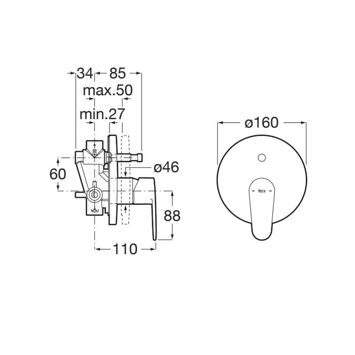 ROCA A5A064FC00 VICTORIA PLUS Grifo Monomando Empotrado Baño Ducha 2 Vías Sin Equipo Cromo