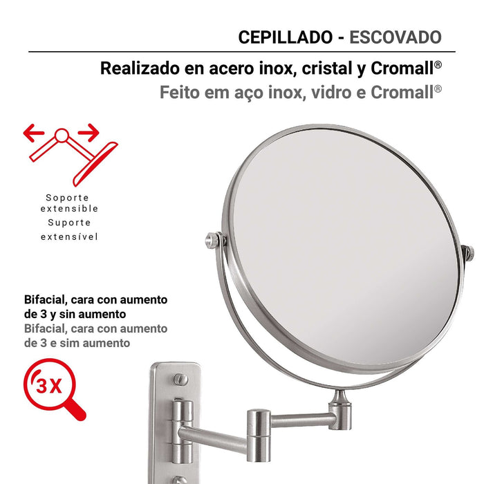 GEDY CO202438000 GAIA Brushed Magnifying Mirror