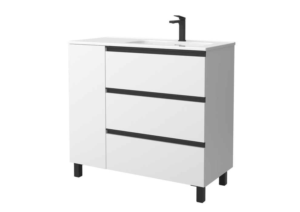 SALGAR 117553 BEQUIA PLUS METAL Mueble de Baño 1 poza Porcelana 110cm Blanco Mate