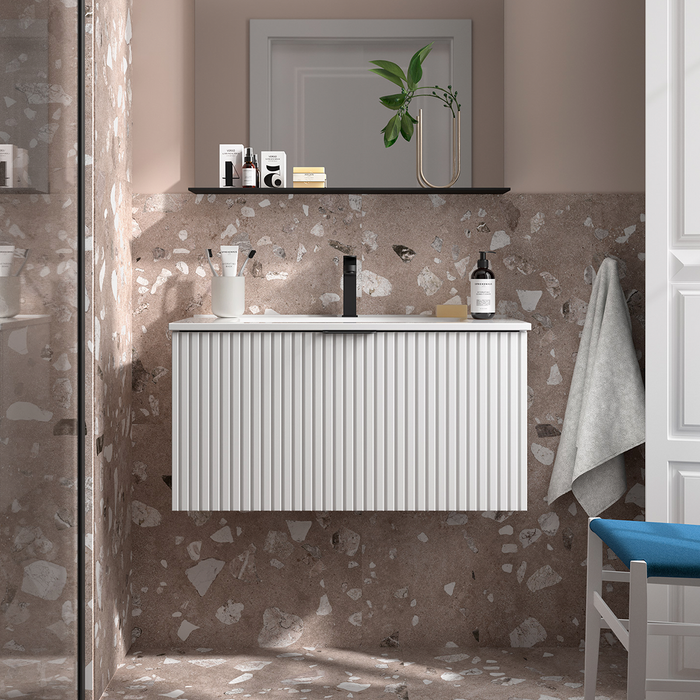 SALGAR BIBA Mueble de Baño con Lavabo 1 Cajón Contenedor Color White Cotton