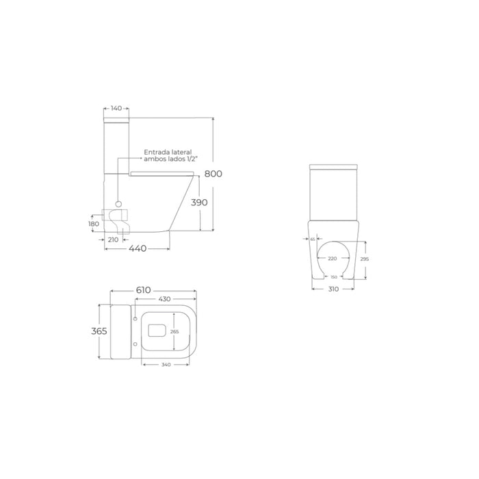 FOSSIL NATURA 01210 VENECIA Inodoro Rimless Compacto Completo Negro Mate