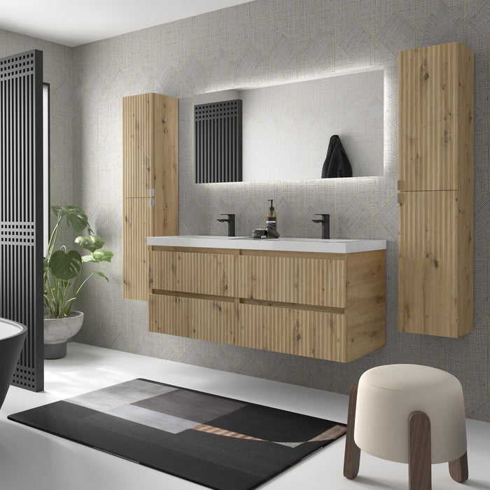 SALGAR 121750 KIRA Mueble de Baño 2 pozas Carga Mineral 140cm Roble