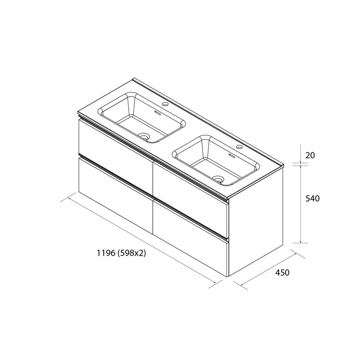 SALGAR BEQUIA Mueble Con Lavabo Constanza Negro 120 cm Roble