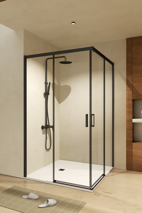 SB_X EASY Mampara Ducha Rectangular 2F+2C Negro Mate Transparente