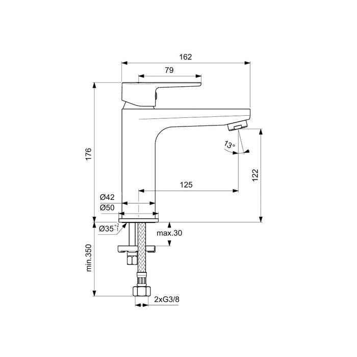 IDEAL STANDARD BD131XG CERAFINE O Grifo Monomando Lavabo Caño Alto Click Negro Seda