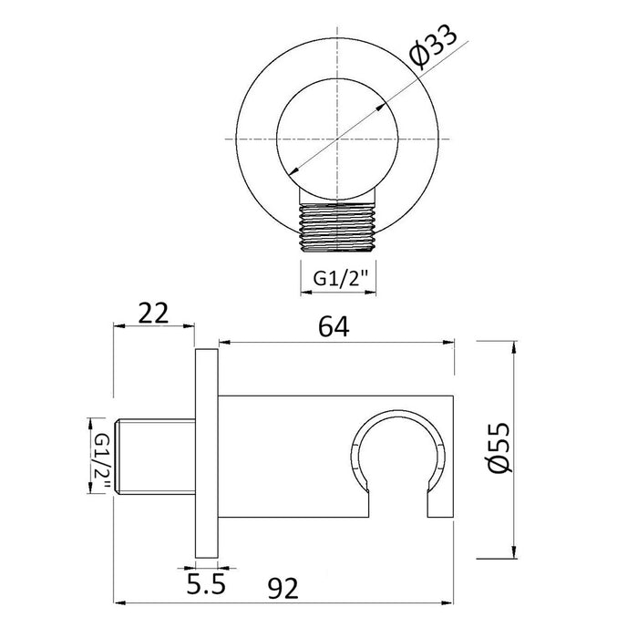 PRESTO 46499 Toma pared redondo con salida flexo con soporte inox Inox