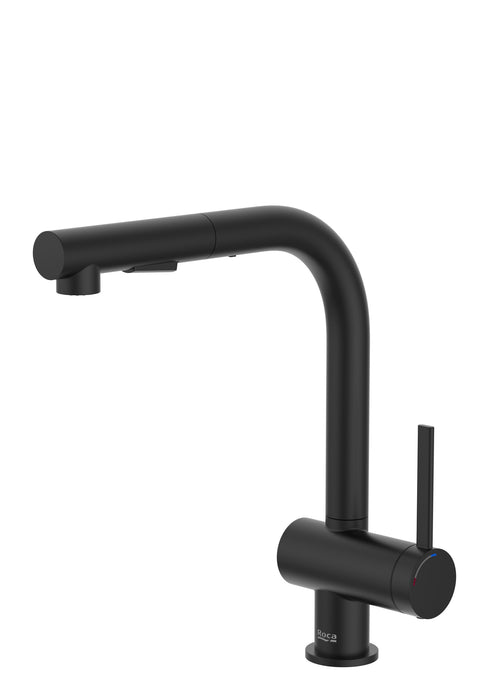 ROCA A5A851FNB0 ONA Grifo Monomando Cocina con Caño Extraíble Giratorio y Función Ducha Negro Mate
