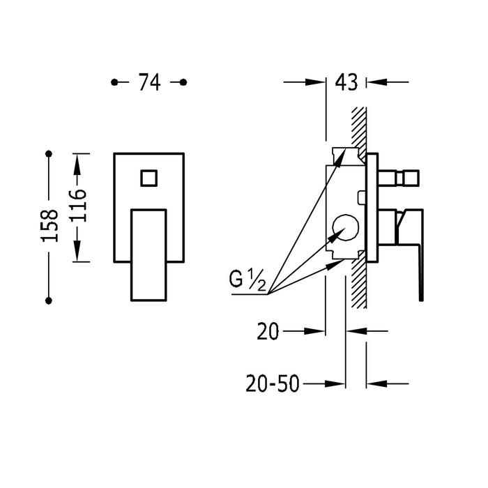 TRES 106180 FRAME Single-lever Built-in Faucet 2 Ways Chrome