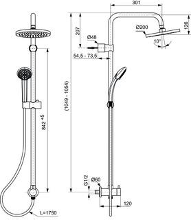 IDEAL STANDARD A5689AA IDEALRAIN Fixed Shower Column 200D 3F, 100D For Recessed Installation Without Faucet