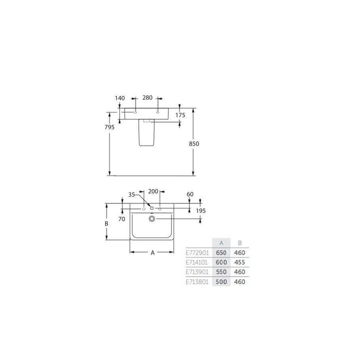 IDEAL STANDARD CONNECT Wall Hung Sink Cubic Porcelain Color White