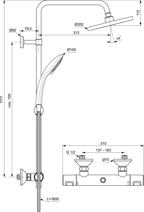 IDEAL STANDARD A7208AA CERATHERM T25 Columna de Ducha
