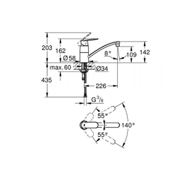 GROHE 32 842 000 EUROSMART COSMOPOLITAN Grifo Fregadero Cromo