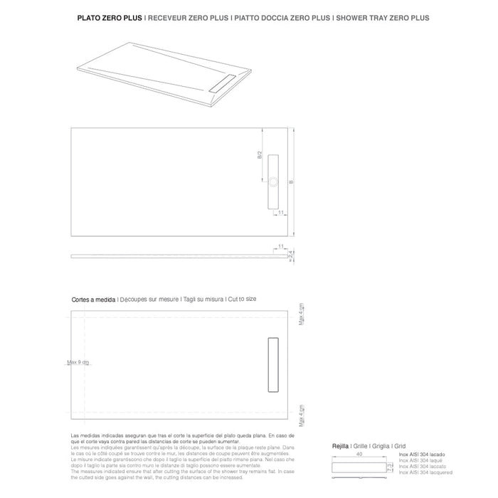 BATHME ZERO PLUS Rectangular Shower Tray Gel Coat Gray Color