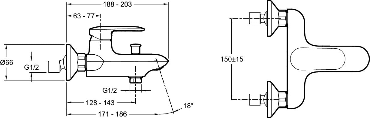 Jacob Delafon E99460-CP KUMIN Monomando baño-ducha mural