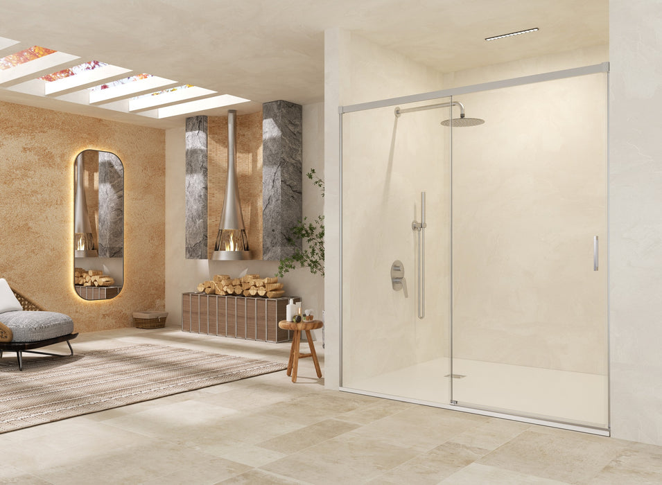 SB_X STYLO Mampara Frontal Ducha 1F+1C Niquel Transparente