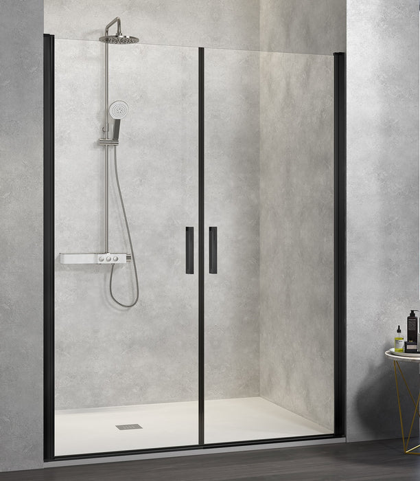 KASSANDRA NARDI Shower Screen Front 2 Hinged Doors Matte Black Transparent
