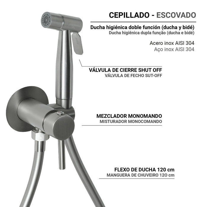 GEDY MXGA1038000 GARDA Ducha higiénica para WC de pared monomando 2 jets cepillado