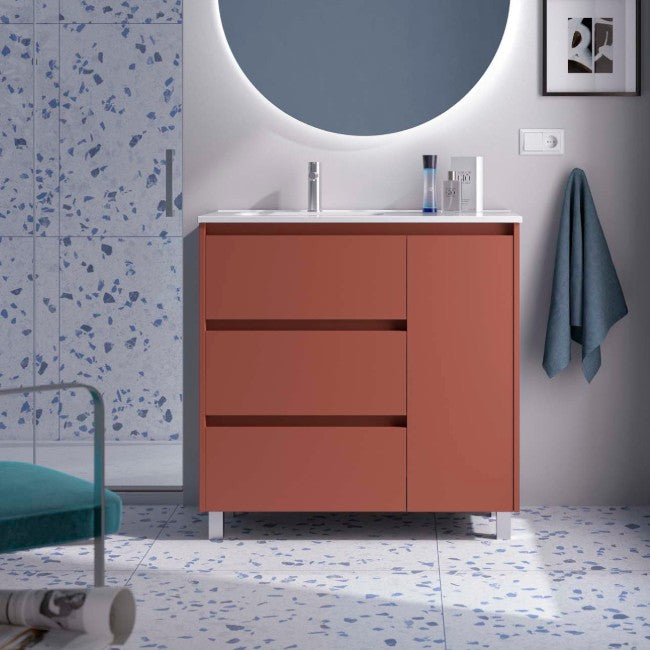 SALGAR NOJA 910 Mueble de Baño con Lavabo 3 Cajones 1 Puerta Derecha Color Rojo Satinado