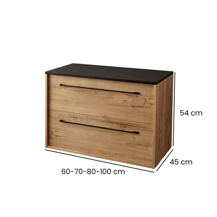 BATHME LENNOX TAP Bathroom Cabinet without Sink with Ostippo Ebony Oak Countertop