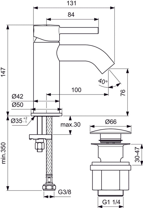 IDEAL STANDARD BC822AA CERALINE Single-lever Sink Faucet with Click Clack Valve Chrome