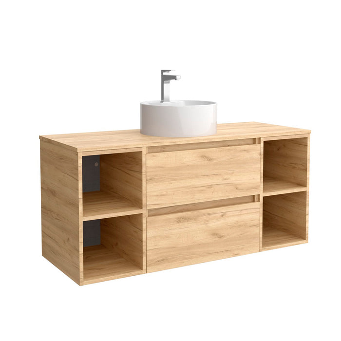 SALGAR 102237 BEQUIA Mueble de Baño con Lavabo de Posar y Encimera 120 2 Cajones y 4 Huecos Roble África
