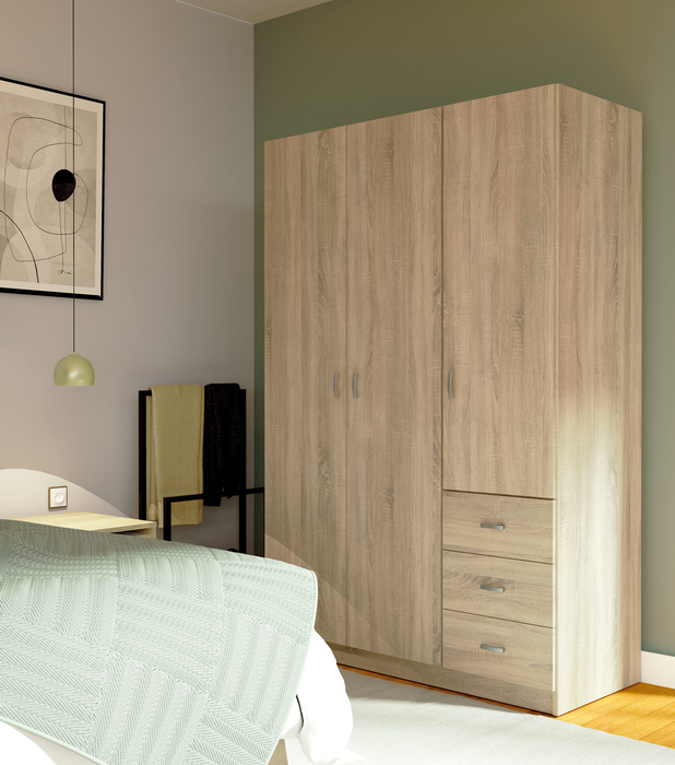 MUEBLES PITARCH Armario 3 Puertas 3 Cajones Roble Cambrian