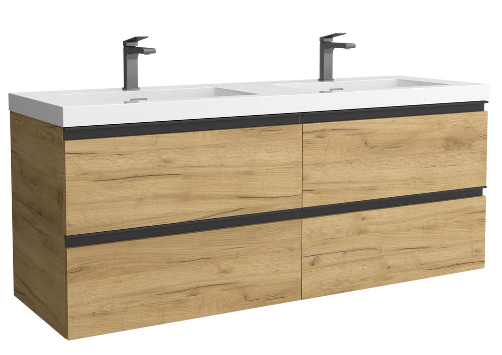 SALGAR 115932 BEQUIA METAL Mueble de Baño 2 pozas Carga Mineral 140cm Roble