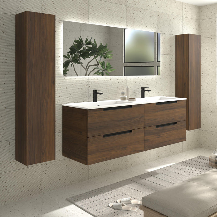 SALGAR 121991 LENI Mueble de Baño 2 pozas Solid Surface 160cm Nogal