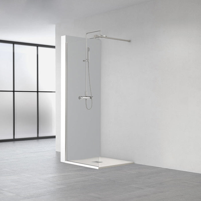 PROFILTEK FADO Mampara Fijo Perfil Plata Brillo Vidrio 8 mm Transparente