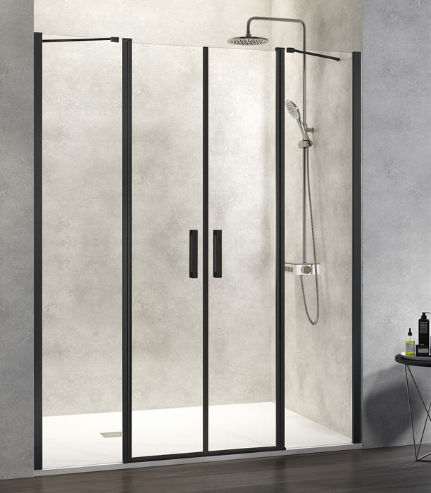 KASSANDRA NARDI NA515 Mampara de Ducha 2 Fijo + 2 Puertas Abatibles Negro Mate Transparente