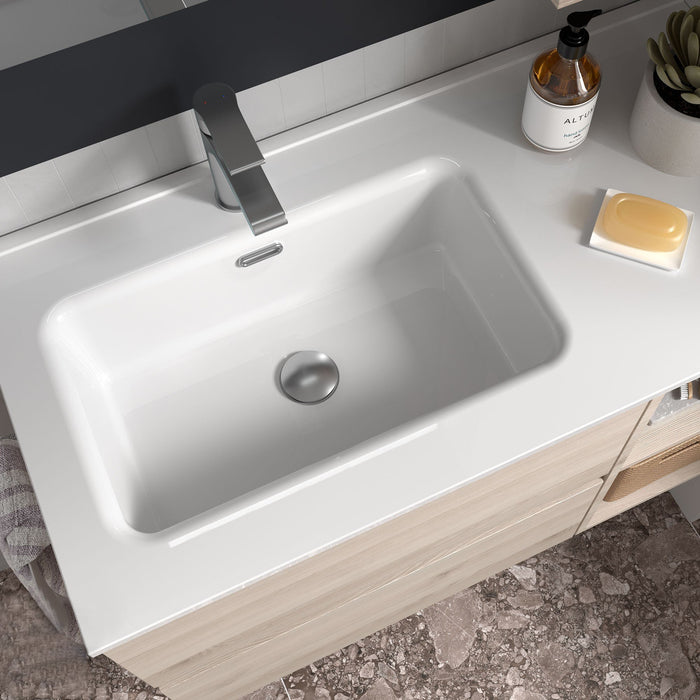 SALGAR 97061 CONSTANZA Lavabo Encimera 90 Porcelana Seno Izquierda Blanco Brillo